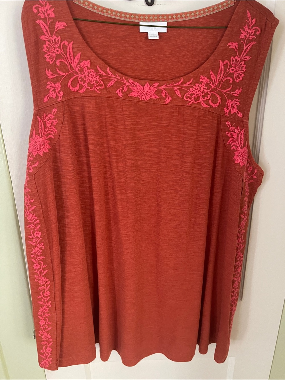 J. Jill Rust Tank Top with Pink Floral Embroidery